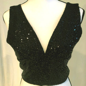 Aqua Womens Sequined V-Neck Tank Top Black